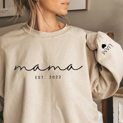 Custom Mama Sweatshirt with Children Name on Sleeve