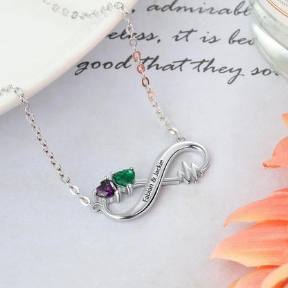 Customized Birthstone Heartbeat Infinity Necklace