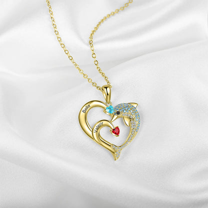 Customized Birthstone Heart Dolphin Necklace