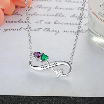 Customized Birthstone Heartbeat Infinity Necklace