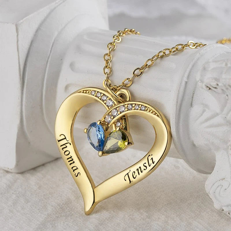 💕Personalized Names Heart Necklace With Birthstones