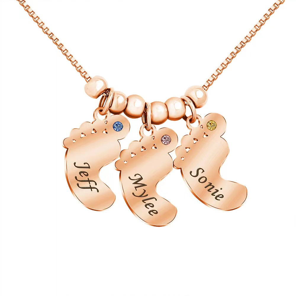 Christmas Gift Personalized Mom Necklace With Baby Feet