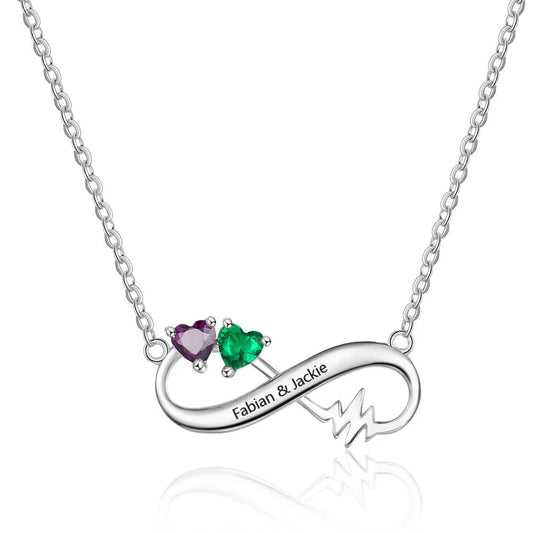 Customized Birthstone Heartbeat Infinity Necklace