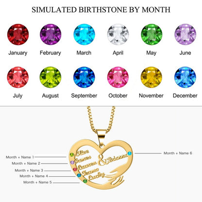 💕Personalized Heart Hand Hug Necklace With Birthstones for Mom