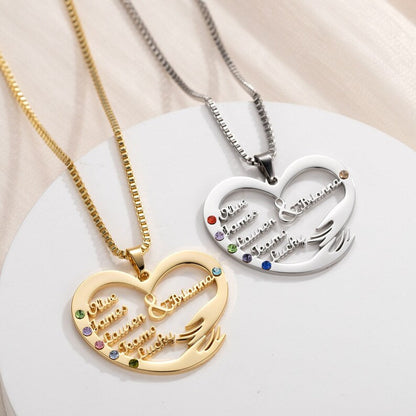 💕Personalized Heart Hand Hug Necklace With Birthstones for Mom