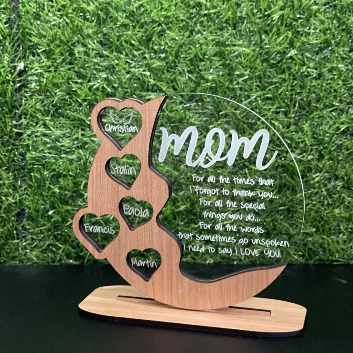 Gifts for Mom, Grandma Personalized Cherrywood - Acrylic - Birch wood Plaque