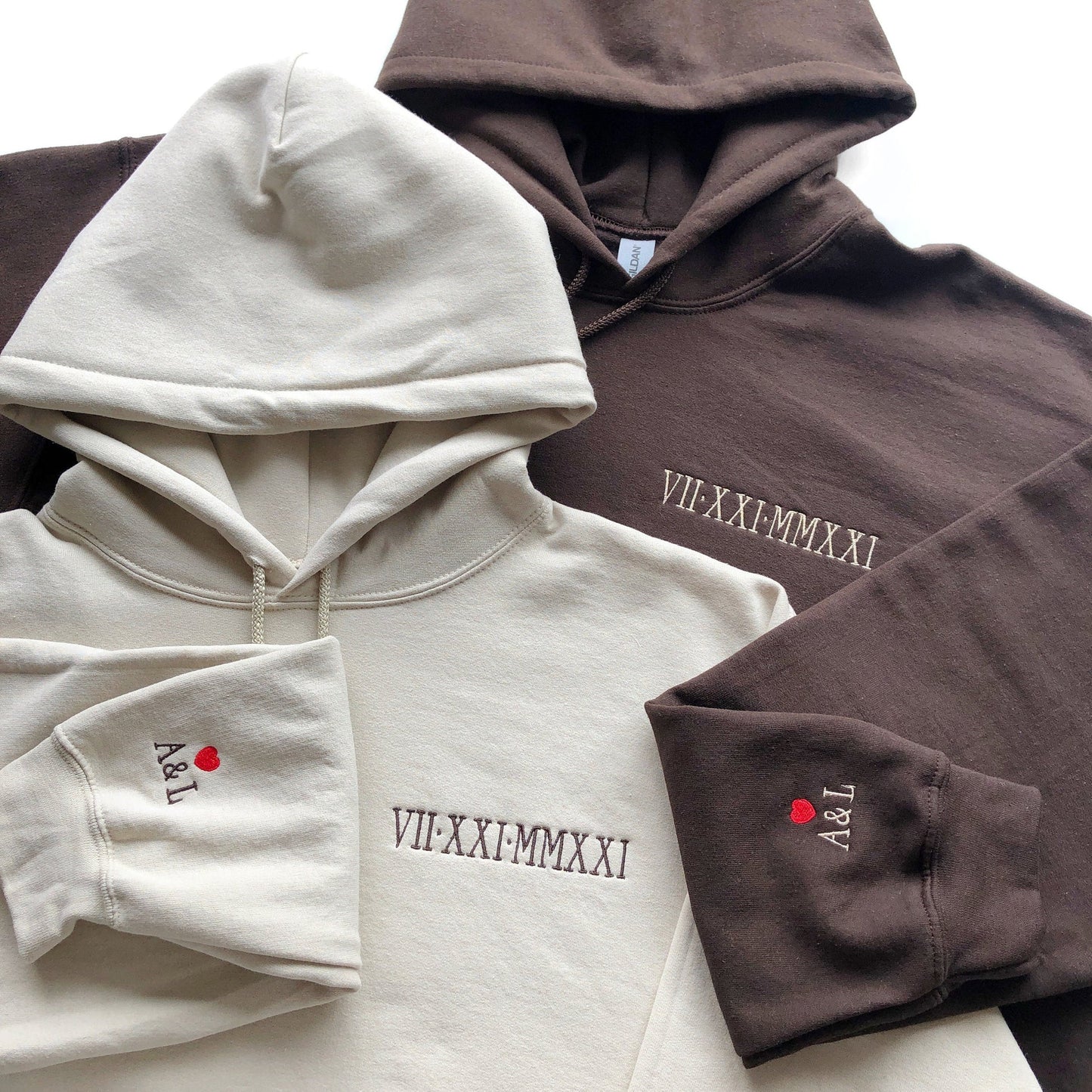 Custom Embroidered Roman Numeral Date Couple's Hoodies