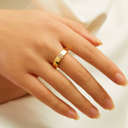 Wide Band Baguette Birthstone Ring