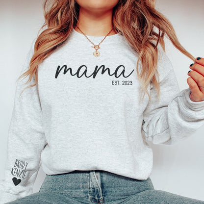 Custom Mama Sweatshirt with Children Name on Sleeve