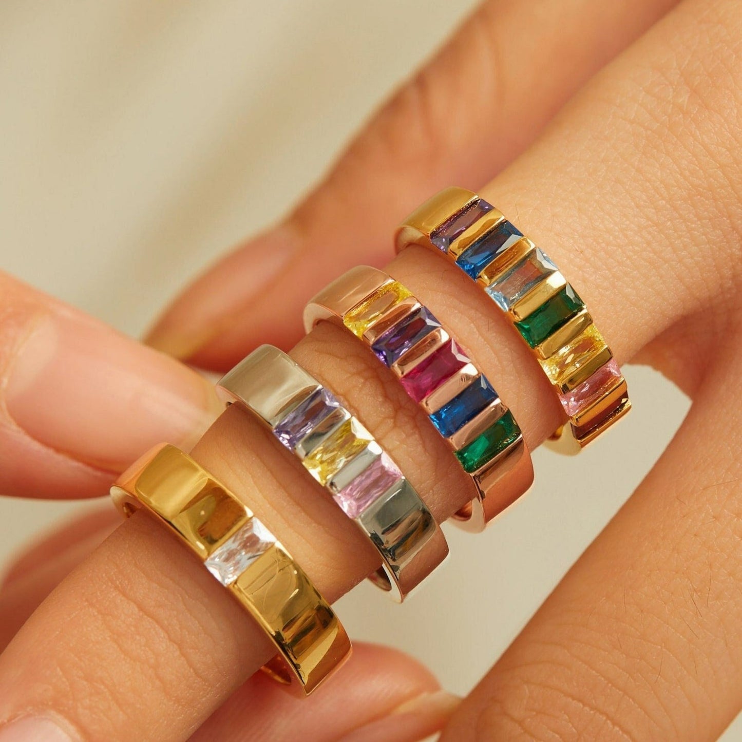 Wide Band Baguette Birthstone Ring