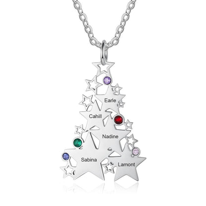 Personalized Christmas Tree Stars Family Necklace